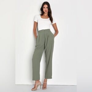 Lulus | Sophisticated Company Sage Green Straight Leg Trouser Pants